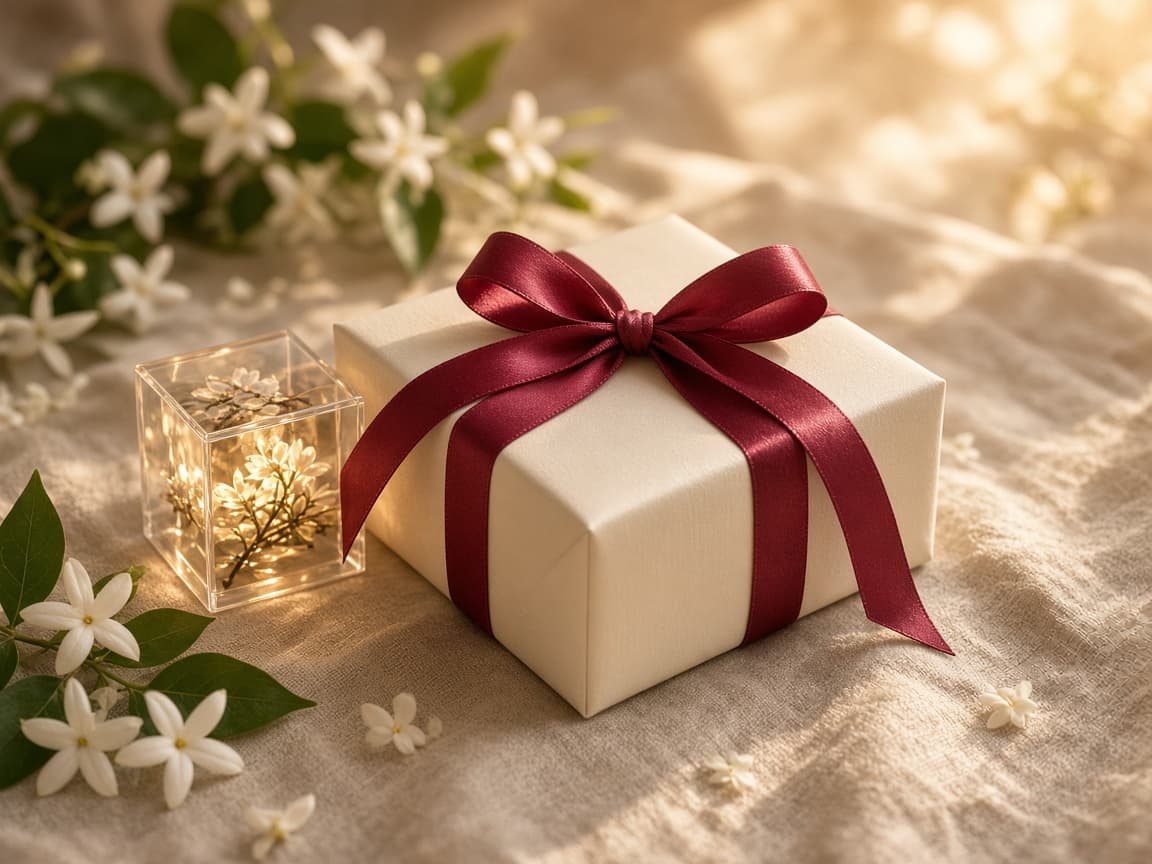 Fliksha gift box with berry ribbon